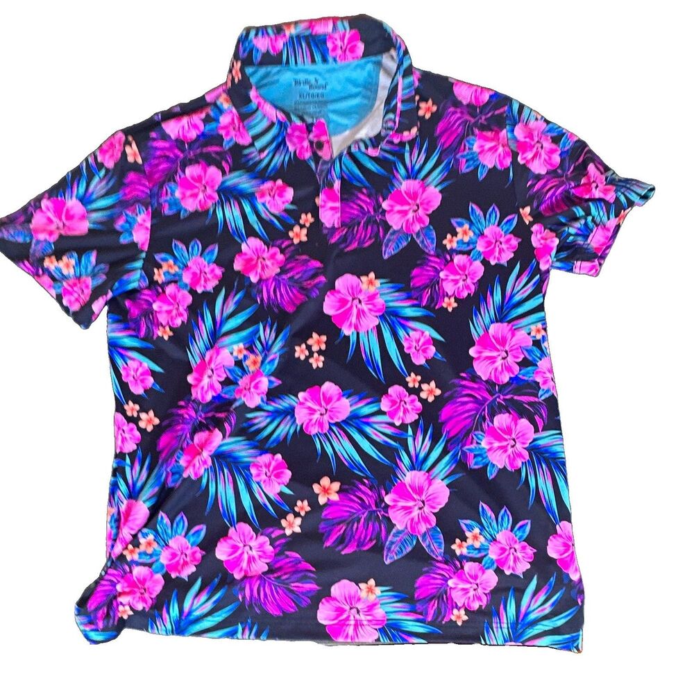 Birdie Bound Mens XL Big & Tall Tropical Floral Polo Shirt Short Sleeve Button